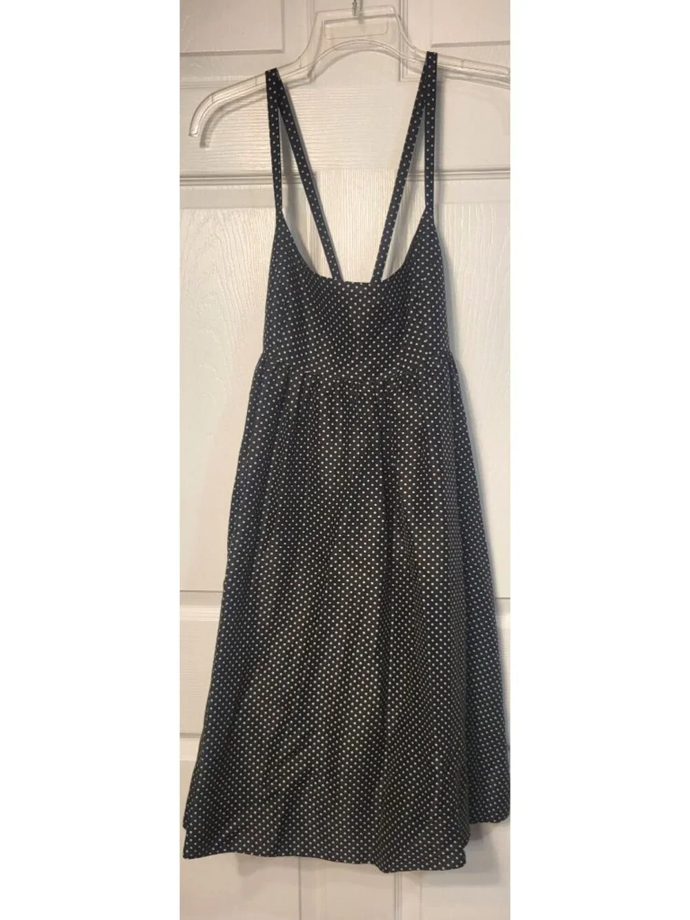 VTG Womens Black Polka Dot 100% Silk Dress 8P Y2K Pockets Adjustable Straps